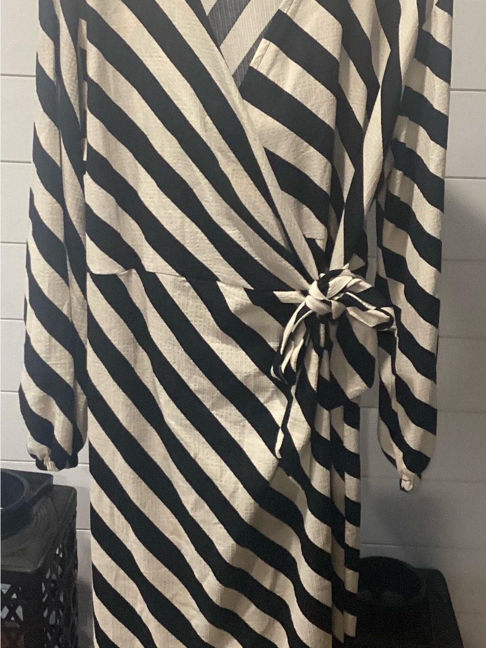 H&M Black and Cream Diagonal Stripe Wrap Top